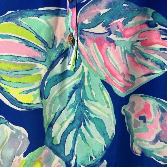 Lilly Pulitzer Silk Floral Elsa Blouse Size XS Blue Pink Casa Del Sol - Picture 10 of 14
